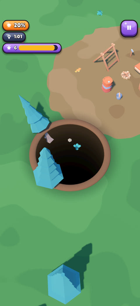A pine tree falling into the hole in the forest