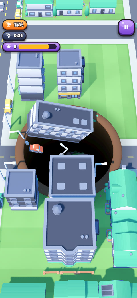 A max-size hole swallowing an apartment building in the city